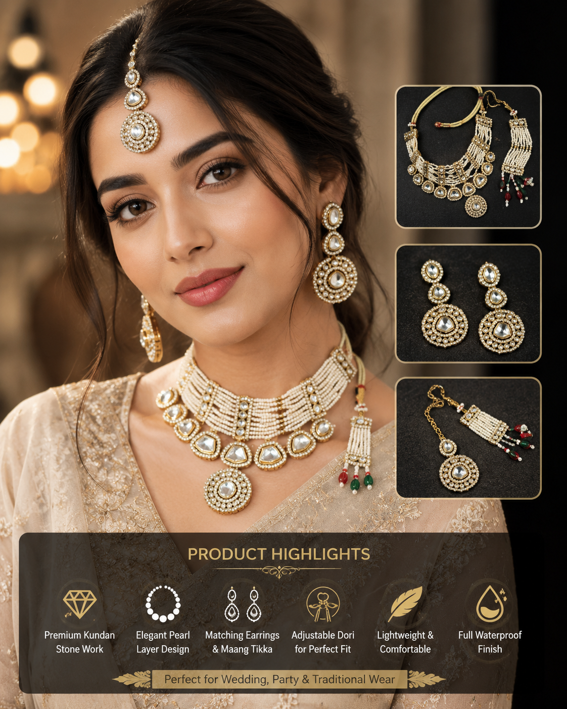 Royal Kundan Pearl Choker Set