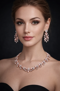Floral Rose Gold Jewel Set Includes matching earrings; Stainless Steel & Brass.